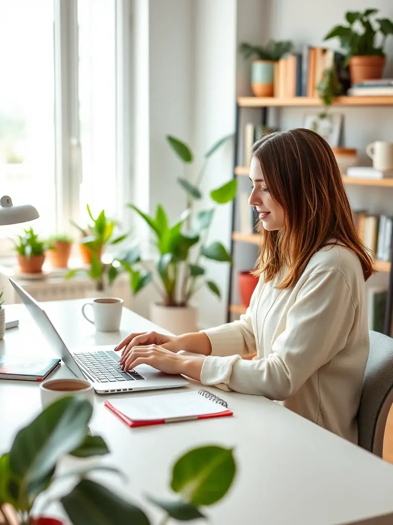 A person working on their laptop, creating content for their personal brand, with a focus on visual appeal and engagement.
